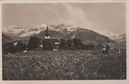 Schweiz - Aeschi - Kirche und Alpen - ca. 1950 Schweiz - Aeschi - Kirche und Alpen - ca. 1950