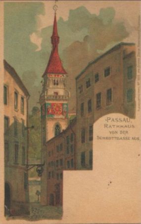Passau - Rathaus von der Schrottgasse aus - ca. 1905 Passau - Rathaus von der Schrottgasse aus - ca. 1905