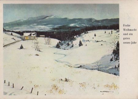 Einsamer Hof - Weihnachtsgruß, mundgemalt - 1977 Einsamer Hof - Weihnachtsgruß, mundgemalt - 1977