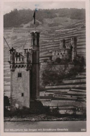 Bingen - Mäuseturm und Schloßruine Ehrenfels - 1953 Bingen - Mäuseturm und Schloßruine Ehrenfels - 1953
