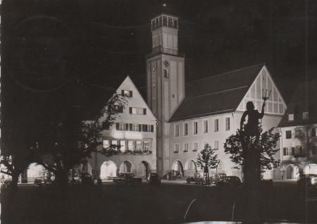 Freudenstadt nachts - Rathaus Neptunbrunnen - 1957 Freudenstadt nachts - Rathaus Neptunbrunnen - 1957