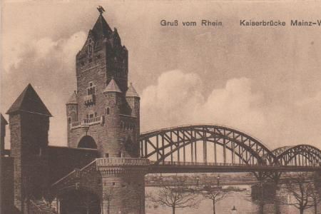 Mainz am Rhein - Gruß vom Rhein - Mainz-Wiesbaden Kaiserbrücke - ca. 1935 Mainz am Rhein - Gruß vom Rhein - Mainz-Wiesbaden Kaiserbrücke - ca. 1935