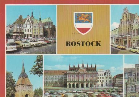 Rostock - Ernst-Thälmann-Platz - Giebelhäuser und Marienkirche, Große Wasserstraße Giebelhaus, Steintor, Rostock - Ernst-Thälmann-Platz - Giebelhäuser und Marienkirche, Große Wasserstraße Giebelhaus, Steintor,
