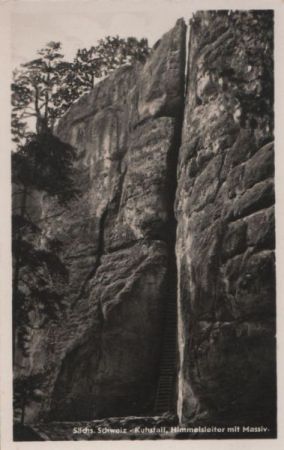 Sächsische Schweiz - Kuhstall, Himmelsleiter mit Massiv - ca. 1955 Sächsische Schweiz - Kuhstall, Himmelsleiter mit Massiv - ca. 1955