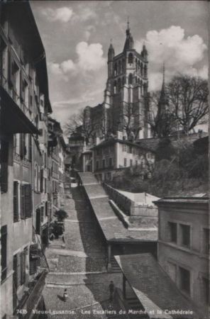 Schweiz - Lausanne - Les Escaliers du Marche et le Cahedrale - ca. 1955 Schweiz - Lausanne - Les Escaliers du Marche et le Cahedrale - ca. 1955