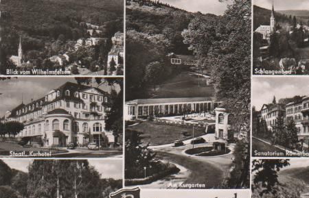 Schlangenbad - Blick vom Wilhelmsfelsen, Kurhotel, Thermal-Schwimmbad, Kurgarten, Sanatorium Schlangenbad - Blick vom Wilhelmsfelsen, Kurhotel, Thermal-Schwimmbad, Kurgarten, Sanatorium