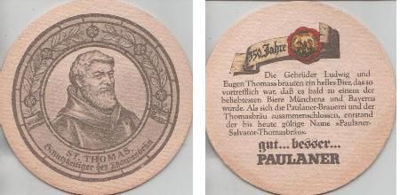 Bierdeckel rund - Paulaner 350 Jahre - St. Thomas Bierdeckel rund - Paulaner 350 Jahre - St. Thomas