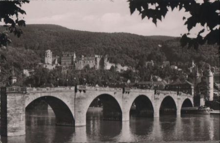 Heidelberg - Alte Brücke mit Blick auf das Schloß - 1958 Heidelberg - Alte Brücke mit Blick auf das Schloß - 1958