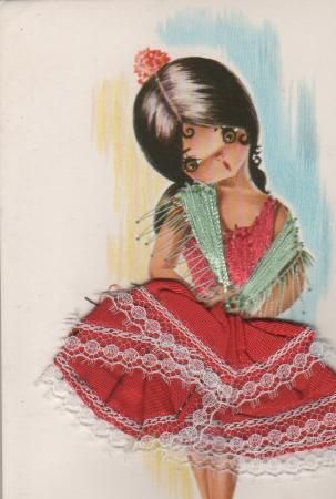 Mädchen mit echt aufgeklebtem Rock - ca. 1975 Mädchen mit echt aufgeklebtem Rock - ca. 1975