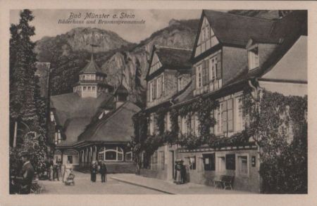 Bad Münster am Stein-Ebernburg - Bäderhaus und Brunnenpromenade - ca. 1935 Bad Münster am Stein-Ebernburg - Bäderhaus und Brunnenpromenade - ca. 1935
