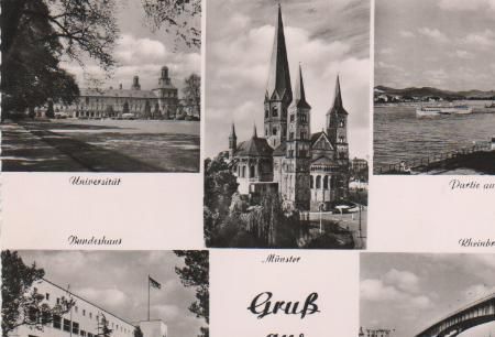 Bonn - Universität, Bundeshaus, Münster, Partie am Rhein, Rheinbrücke - 1959 Bonn - Universität, Bundeshaus, Münster, Partie am Rhein, Rheinbrücke - 1959