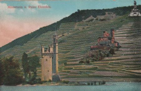Rüdesheim, Ruine Ehrenfels - mit Mäuseturm - ca. 1920 Rüdesheim, Ruine Ehrenfels - mit Mäuseturm - ca. 1920