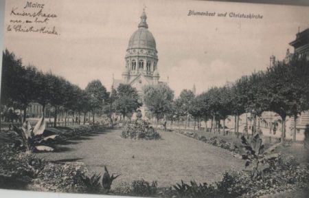 Mainz - Blumenbeet und Christuskirche - ca. 1930 Mainz - Blumenbeet und Christuskirche - ca. 1930