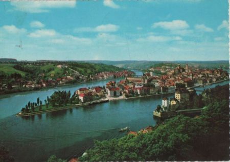 Passau - Ortsspitze mit Zusammenfluß - 1969 Passau - Ortsspitze mit Zusammenfluß - 1969