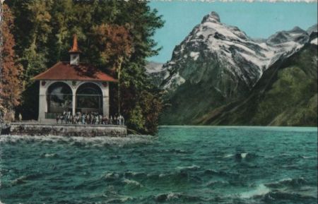 Schweiz - Sisikon - Tellskapelle - mit Gitschen und Urirotstock - ca. 1965 Schweiz - Sisikon - Tellskapelle - mit Gitschen und Urirotstock - ca. 1965