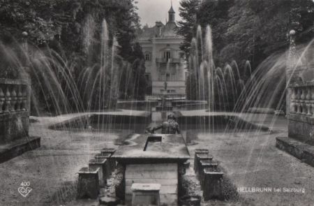 Österreich - Salzburg, Hellbrunn - Fürstentisch und Schloß - 1957 Österreich - Salzburg, Hellbrunn - Fürstentisch und Schloß - 1957