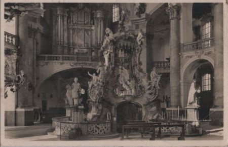 Bad Staffelstein, Vierzehnheiligen - Basilika, Gnadenaltar und Orgel - ca. 1950 Bad Staffelstein, Vierzehnheiligen - Basilika, Gnadenaltar und Orgel - ca. 1950