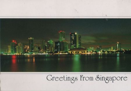 Singapur - Singapore - Night view of Shenton Way from sea - 1989 Singapur - Singapore - Night view of Shenton Way from sea - 1989