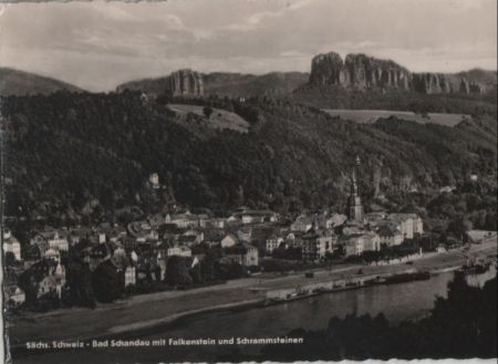 Bad Schandau - mit Falkenstein und Schrammsteinen - 1960 Bad Schandau - mit Falkenstein und Schrammsteinen - 1960