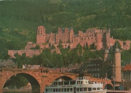 Heidelberg - Alte Brücke und Salonschiff - 1977 Heidelberg - Alte Brücke und Salonschiff - 1977