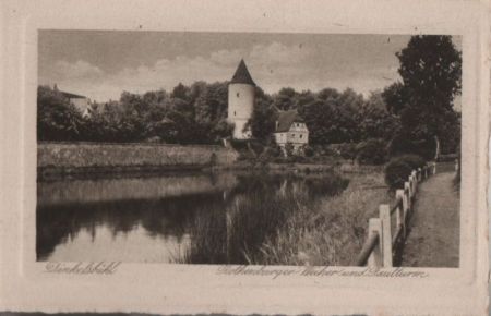 Dinkelsbühl - Rothenburger Weiher und Faulturm - ca. 1950 Dinkelsbühl - Rothenburger Weiher und Faulturm - ca. 1950