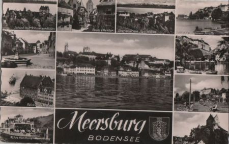 Meersburg - u.a. Schloß mit Schweizer Alpen - ca. 1960 Meersburg - u.a. Schloß mit Schweizer Alpen - ca. 1960