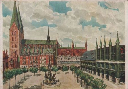 Lübeck - Marktplatz mit Marienkirche - ca. 1935 Lübeck - Marktplatz mit Marienkirche - ca. 1935