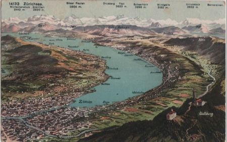 Schweiz - Zürichsee - Übersichtskarte - 1909 Schweiz - Zürichsee - Übersichtskarte - 1909