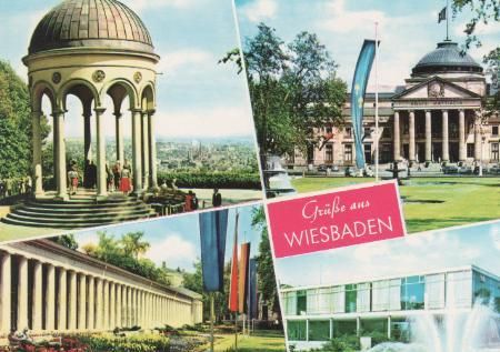 Wiesbaden - Neroberg-Tempel, Kurhaus, Brunnenkolonnade, Rhein-Main-Halle - ca. 1975 Wiesbaden - Neroberg-Tempel, Kurhaus, Brunnenkolonnade, Rhein-Main-Halle - ca. 1975