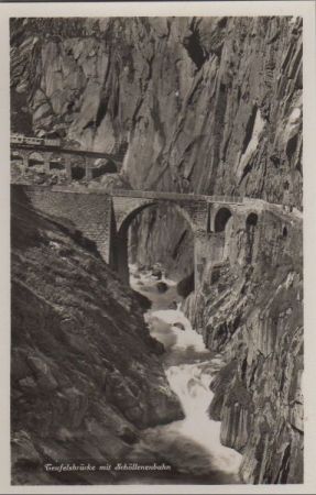 Schweiz - Schöllenenbahn - mit Teufelsbrücke - ca. 1950 Schweiz - Schöllenenbahn - mit Teufelsbrücke - ca. 1950