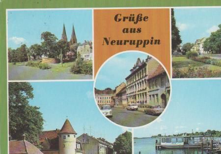 Neuruppin - Klosterkirche, Bahnhof Rheinsberger Tor, Rathaus Wichmannstraße, Bootsverleih Neuruppin - Klosterkirche, Bahnhof Rheinsberger Tor, Rathaus Wichmannstraße, Bootsverleih