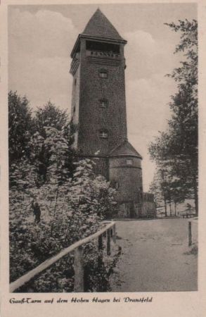 Dransfeld - Gaußturm auf dem Hohen Hagen - ca. 1950 Dransfeld - Gaußturm auf dem Hohen Hagen - ca. 1950