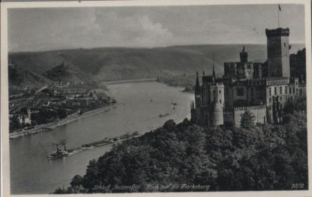 Koblenz, Schloß Stolzenfels - Blick auf die Marksburg - ca. 1955 Koblenz, Schloß Stolzenfels - Blick auf die Marksburg - ca. 1955