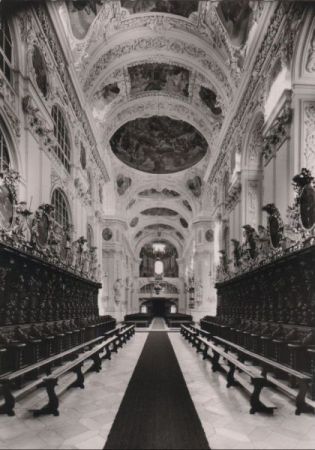 Waldsassen - Stiftskirche, Blick vom Altar zur Orgelempore - ca. 1965 Waldsassen - Stiftskirche, Blick vom Altar zur Orgelempore - ca. 1965