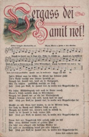 Liedkarte Vergass dei Hamit net Liedkarte Vergass dei Hamit net