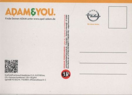 Werbekarte Opel Adam Werbekarte Opel Adam