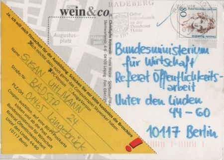 Wein und Co. Werbekarte Wein und Co. Werbekarte