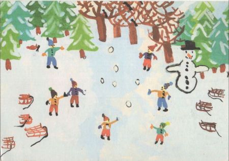 Kinder und Schneemann Kinder und Schneemann