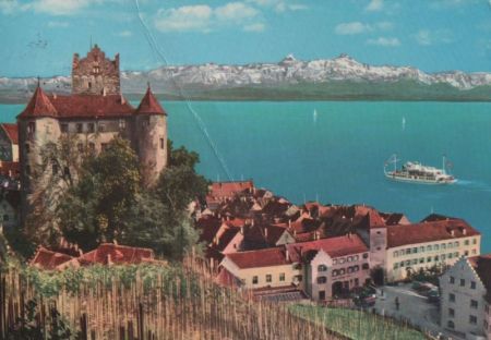 Meersburg - Schloss mit Schweizer Alpen - 1976 Meersburg - Schloss mit Schweizer Alpen - 1976