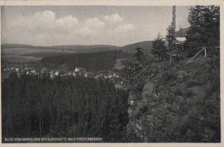 Finsterbergen - Blick vom Hainfelsen mit Blockhütte - ca. 1950 Finsterbergen - Blick vom Hainfelsen mit Blockhütte - ca. 1950