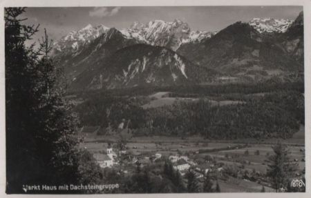 Österreich - Haus - mit Dachsteingruppe - 1934 Österreich - Haus - mit Dachsteingruppe - 1934