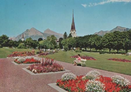 Schweiz - Bad Ragaz - Kurpark mit Gonzen - ca. 1975 Schweiz - Bad Ragaz - Kurpark mit Gonzen - ca. 1975