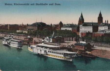 Mainz - Rheinansicht mit Stadthalle - ca. 1920 Mainz - Rheinansicht mit Stadthalle - ca. 1920