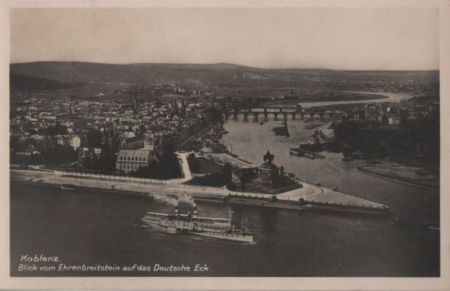 Koblenz - Blick von Ehrenbreitstein auf das Deutsche Eck - ca. 1955 Koblenz - Blick von Ehrenbreitstein auf das Deutsche Eck - ca. 1955