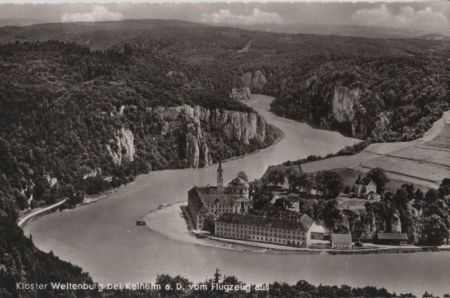 Kelheim - Kloster Weltenburg vom Flugzeug - ca. 1955 Kelheim - Kloster Weltenburg vom Flugzeug - ca. 1955