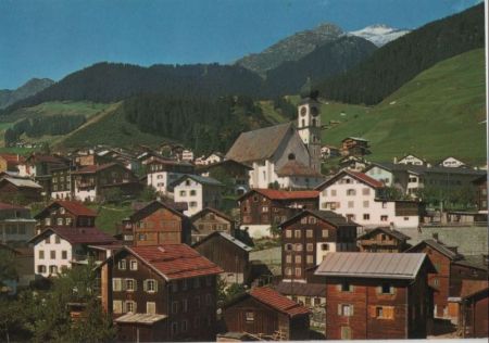 Schweiz - Disentis - Dorfpartie mit Piz Gendusas - ca. 1985 Schweiz - Disentis - Dorfpartie mit Piz Gendusas - ca. 1985