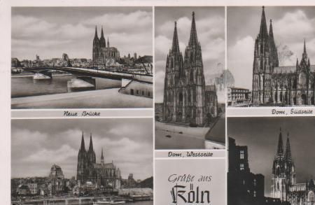 Köln - Neue Brücke, Dom Südseite, Dom Westseite, Rheinufer, Dombeleuchtung - 1953 Köln - Neue Brücke, Dom Südseite, Dom Westseite, Rheinufer, Dombeleuchtung - 1953